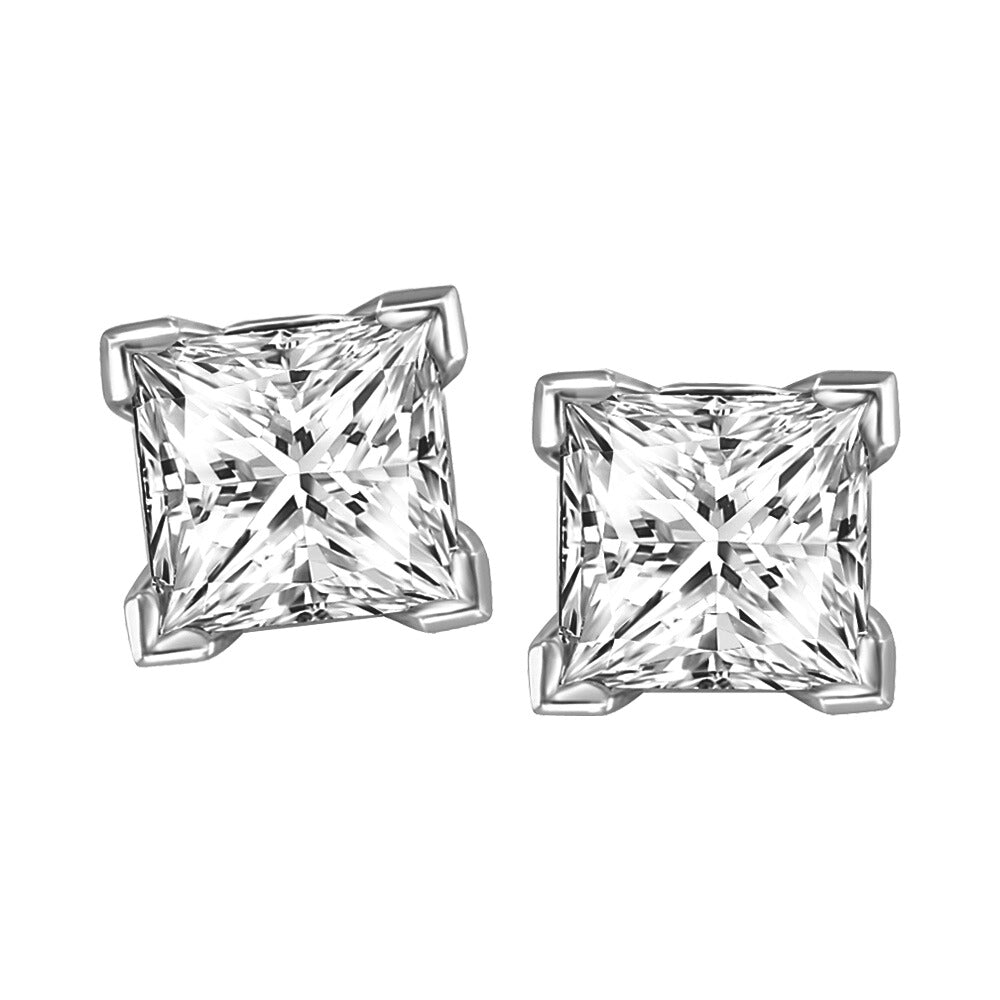 14K White Gold 0.76 CTW Princess Cut Diamond Stud Earrings