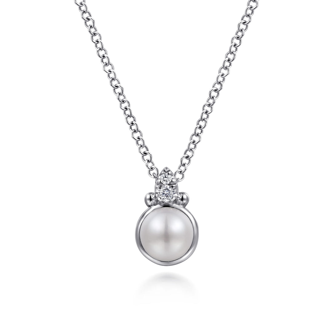 Sterling Silver Gabriel & Co Diamond Bujukan Pearl Pendant Necklace