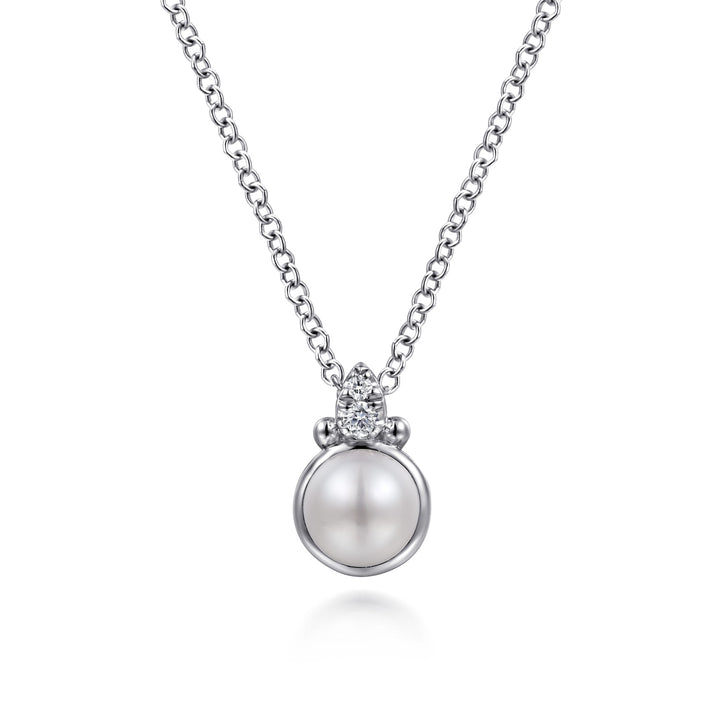 Sterling Silver Gabriel & Co Diamond Bujukan Pearl Pendant Necklace