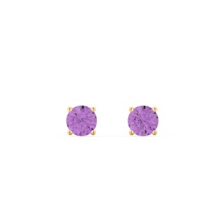 14K Yellow Gold 3mm Each Round Amethyst And Stud Earrings