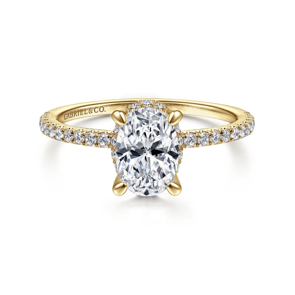 14K Two-tone Gold 0.28 CTW Diamond Set Engagement Ring Semi-Mount For Oval Stone