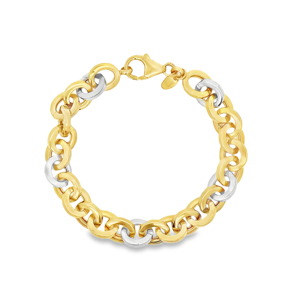 Estate - 10 Karat Yellow And White Gold Hollow Cable Link 8" Bracelet
