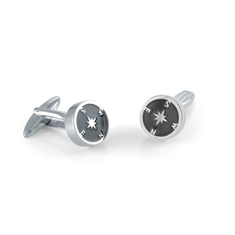 Stainless Steel Polished And Black North Star Cufflinks