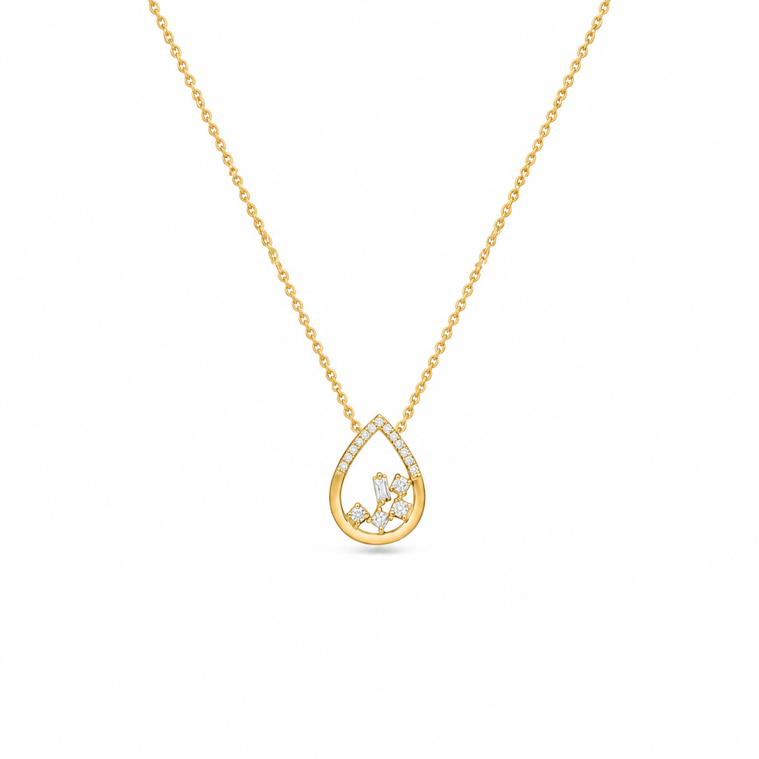 14K Yellow Gold Tear Drop 0.07 CTW Diamond Necklace With 18" Chain