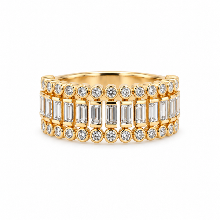 14K Yellow Gold 0.79 CTW Baguette & RBC Diamond Woman's Wide Ring