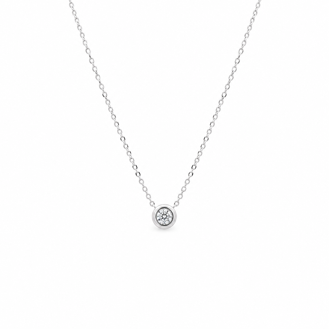 14K White Gold Solitaire 0.06 CTW Diamond Necklace With 18" Chain