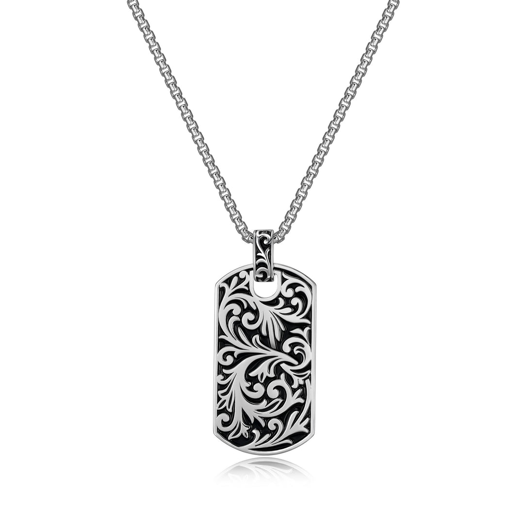 Ethos Rhodium Plated Sterling Silver Black Oil Intaglio 24"Necklace