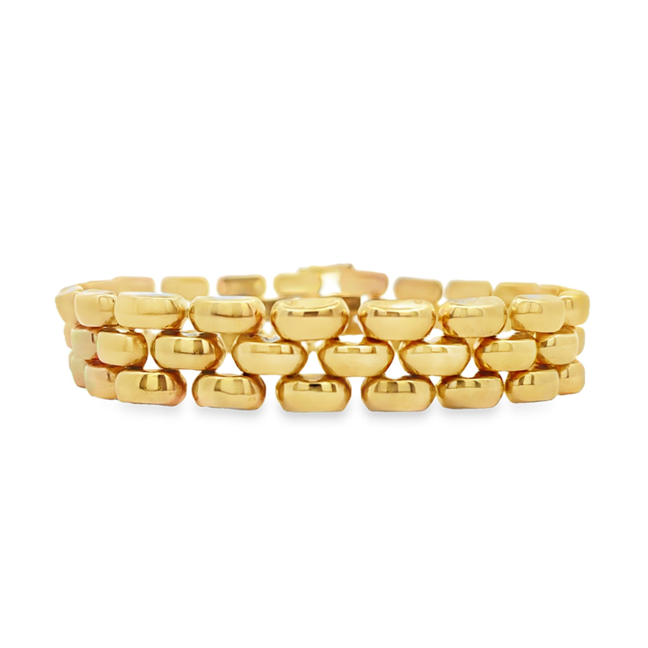 Estate - 10 Karat Yellow Gold Polished Wide Hollow Fancy Link 8" Bracelet