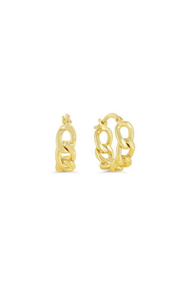 sempreORO Sterling Silver 14 Karat Gold Bonded 10mm Chain Link Hoop Earrings