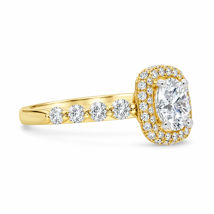 Women's 18K Two-tone Gold Custion-shaped Halo 0.84 CTW Diamond Semi-Mount Engagment Ring