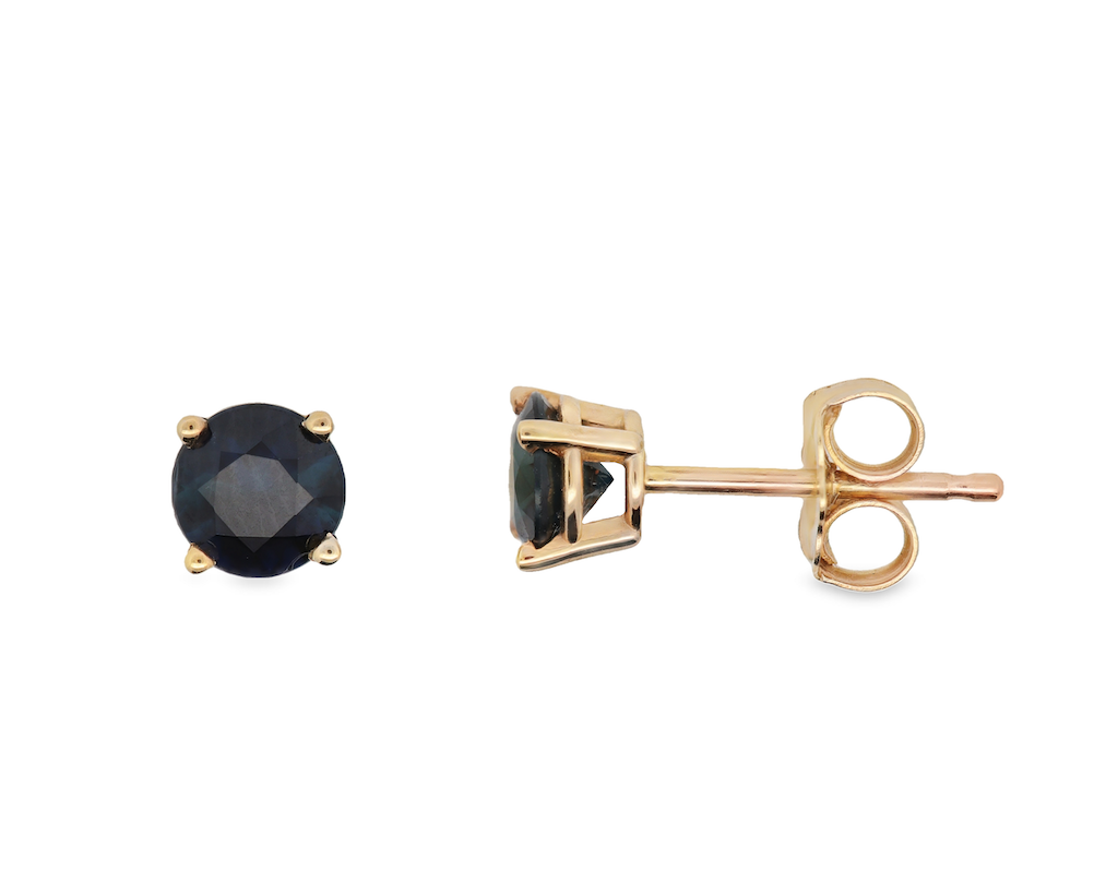 14K Yellow Gold 0.80 CTW Round Sapphire Stud Earrings