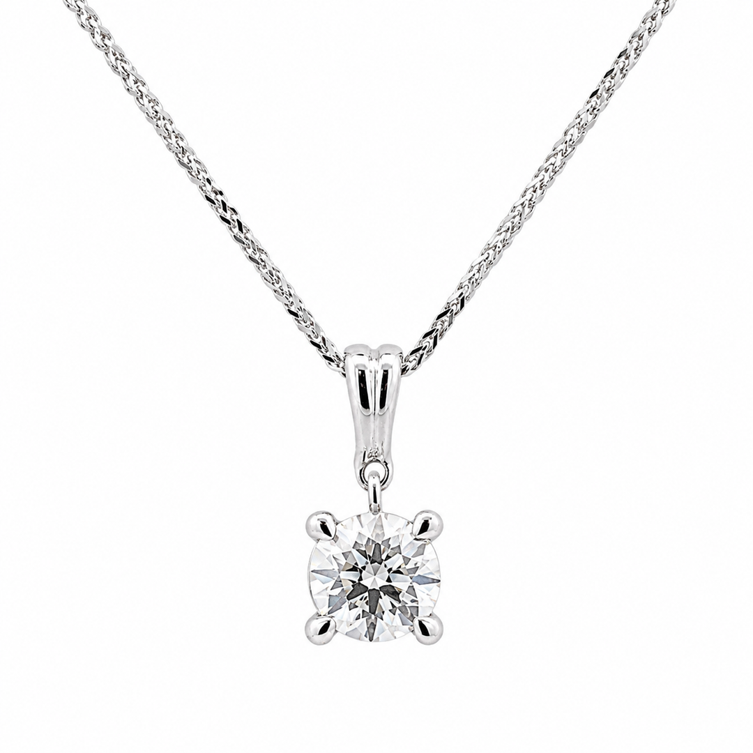 14K White Gold Solitaire 1.00 CT RBC LAB Diamond Necklace With 18" Chain