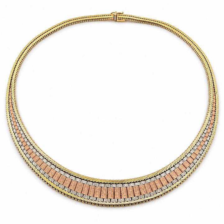 Estate - 14 Karat Tri-Coloured Gold Graduating Fancy 16.5" Necklace