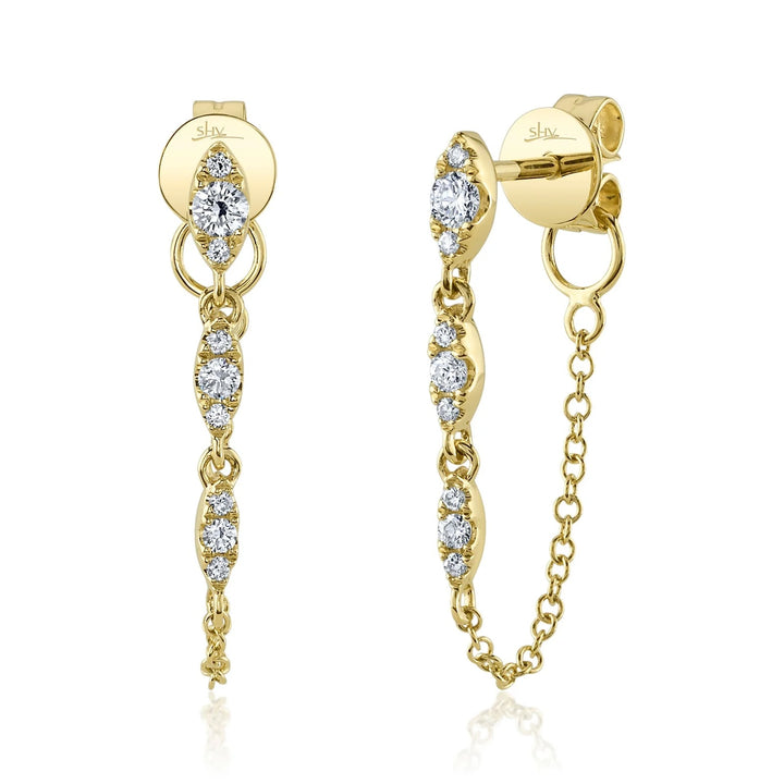 14K Yellow Gold Chain Earrings With 0.20 CTW Of Diamonds