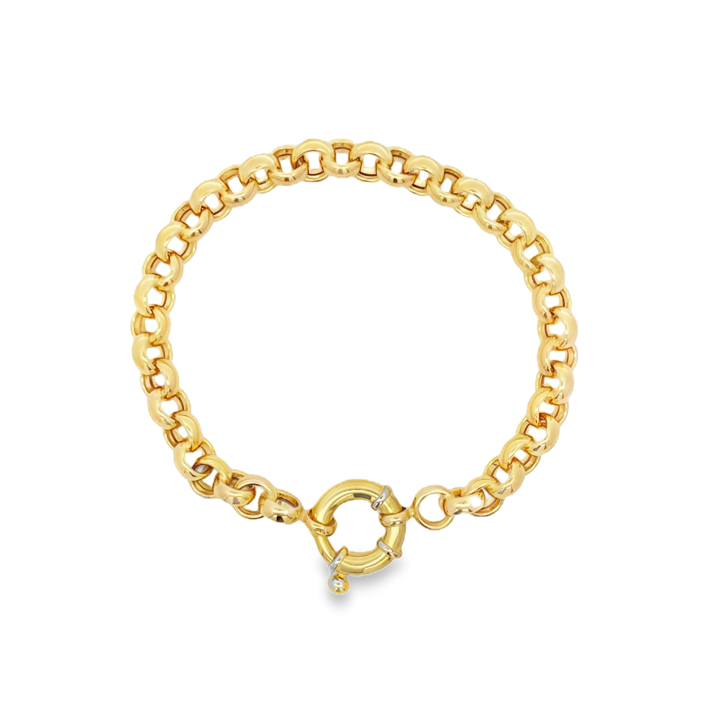 Estate - 18 Karat Yellow Gold Polished Large Hollow Rolo Link 8" Bracelet
