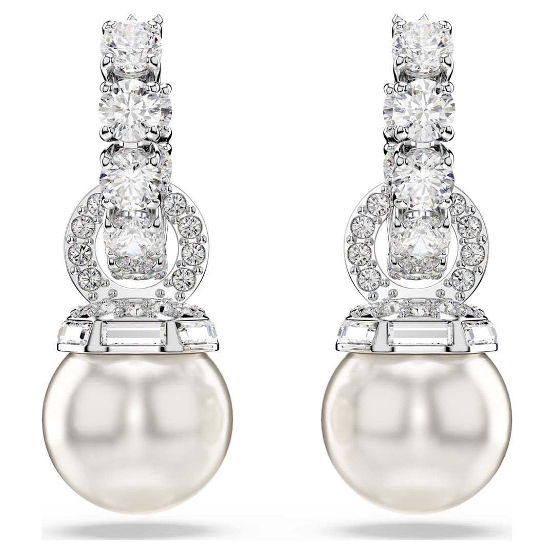 Swarovski Matrix Rhodium Plated Drop Earrings With Crystal Pearls And Clear Crystals 5691716