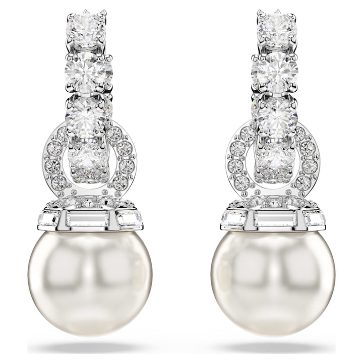Swarovski Matrix Rhodium Plated Drop Earrings With Crystal Pearls And Clear Crystals 5691716