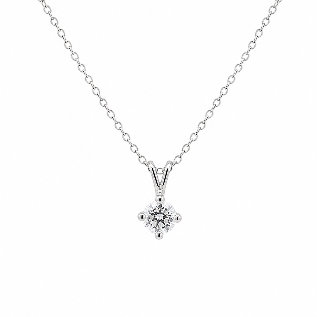 14K White Gold Solitaire 0.25 CT RBC Lab GrownDiamond Necklace With 17 Inch Chain