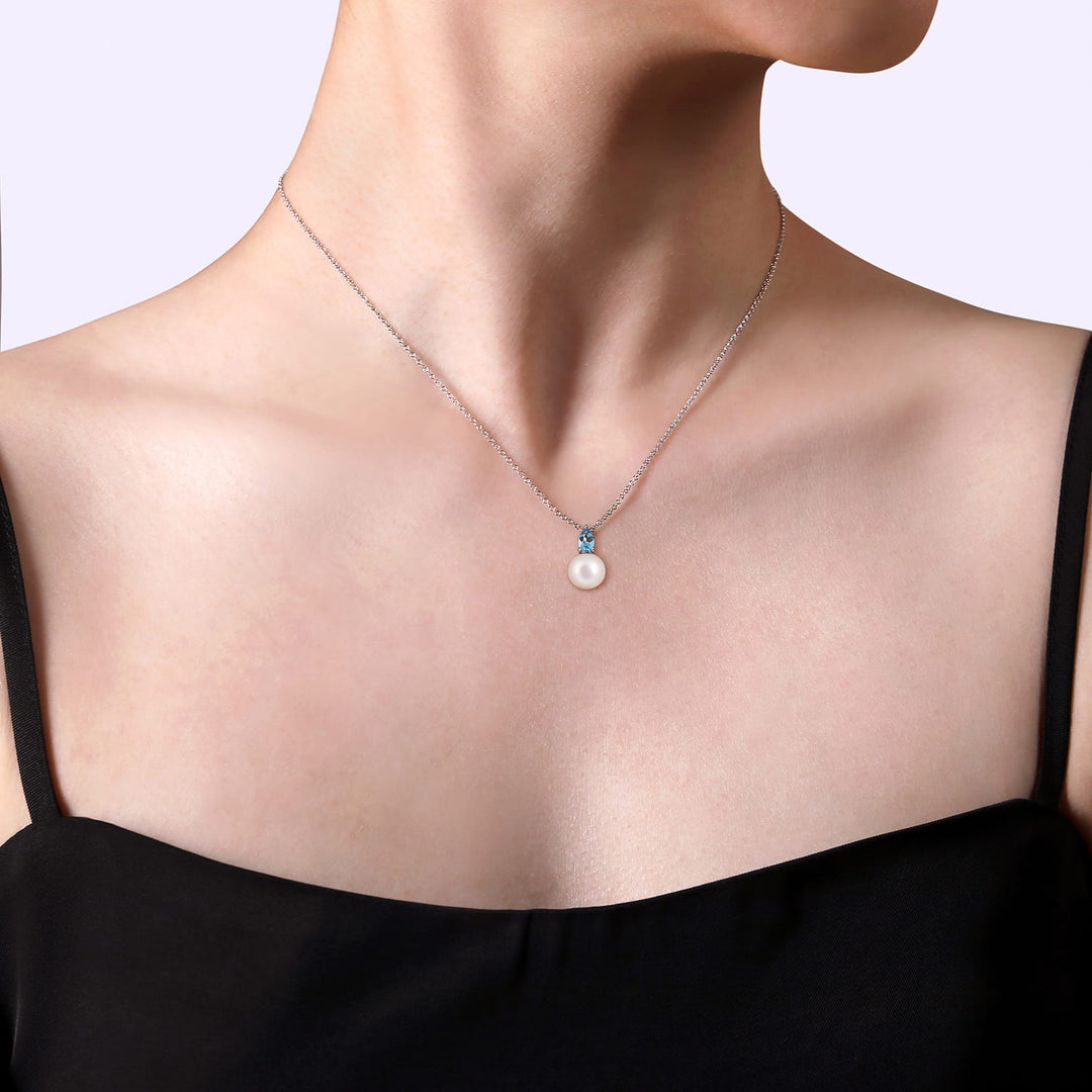 Sterling Silver Gabriel & Co. Pearl and Blue Topaz Necklace