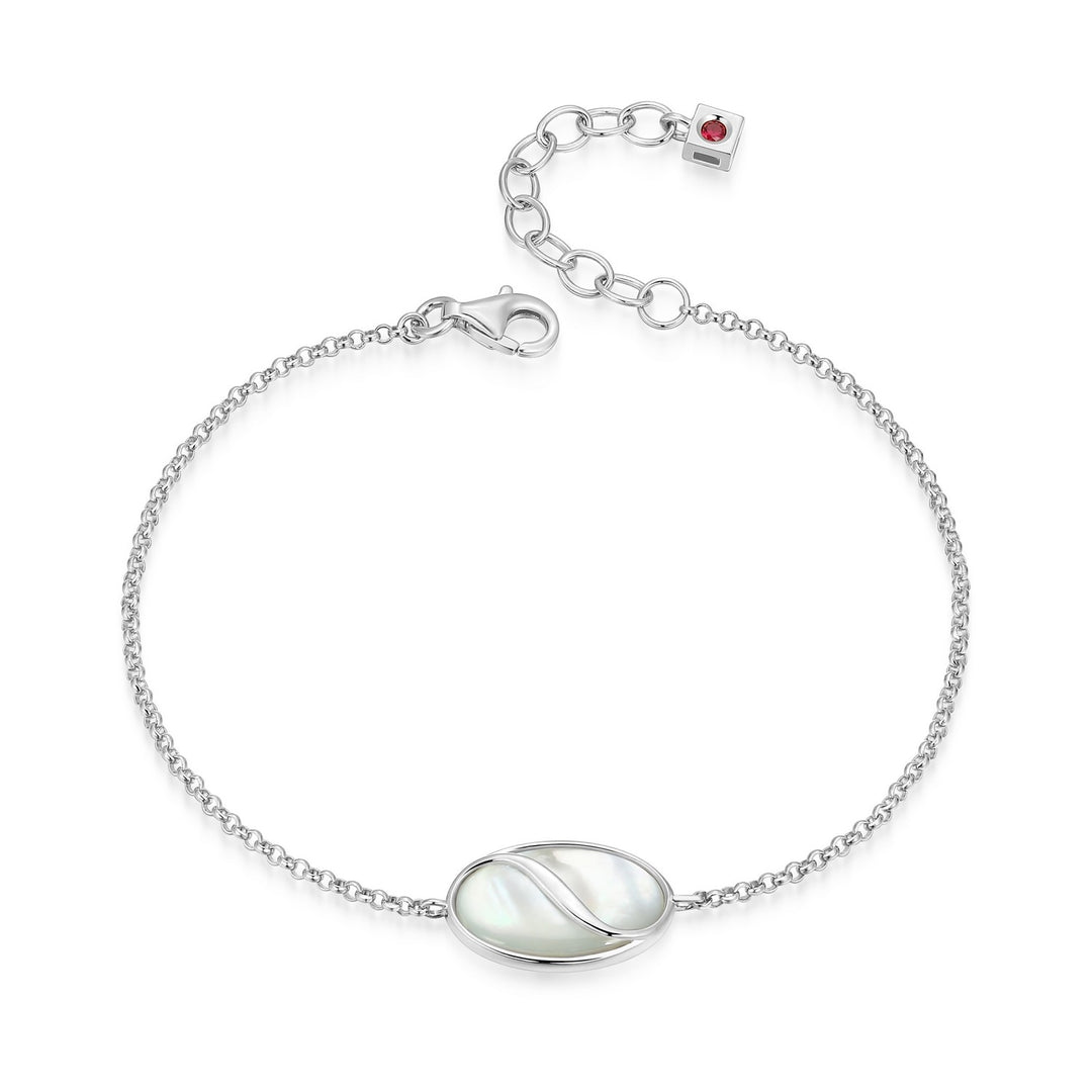 ELLE Silver Stationed Bracelet With White Oval Mother Of Pearl