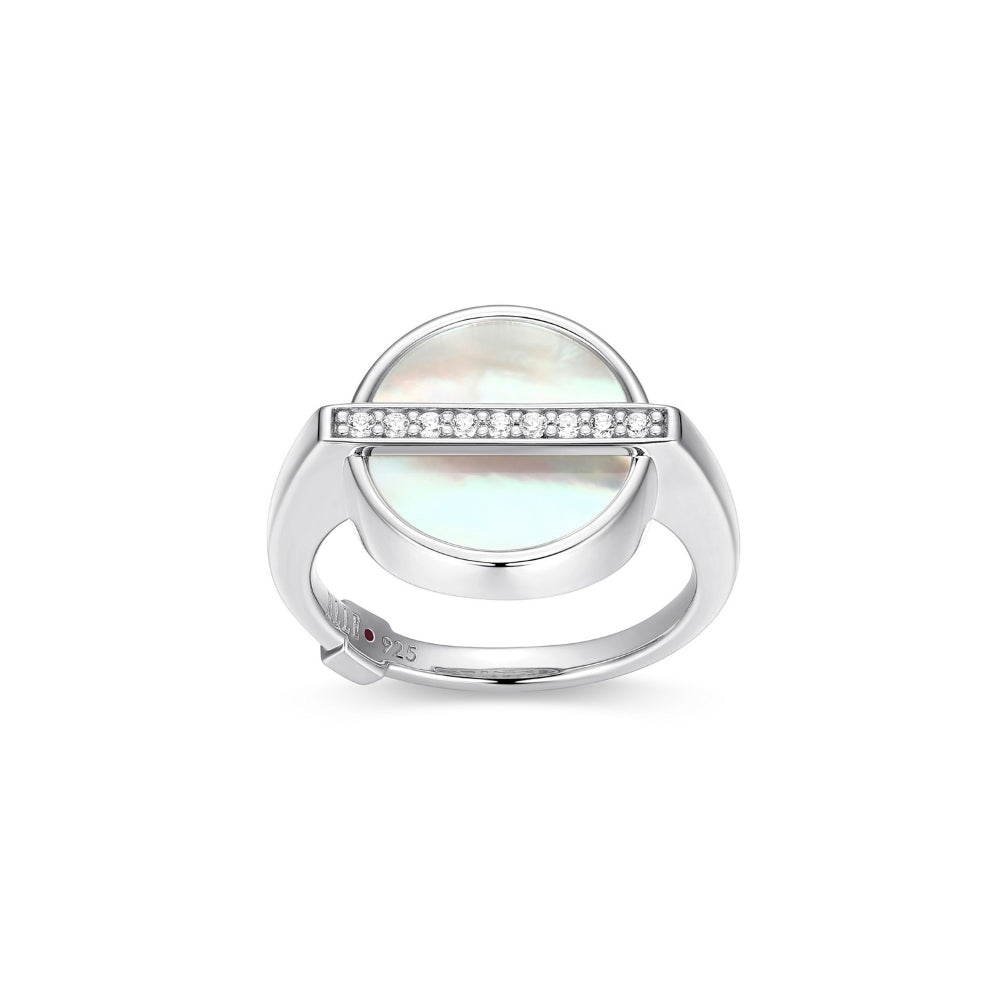 ELLE Rhodium Plated Sterling Silver Ring With Mother Of Pearl And Cubic Zirconias