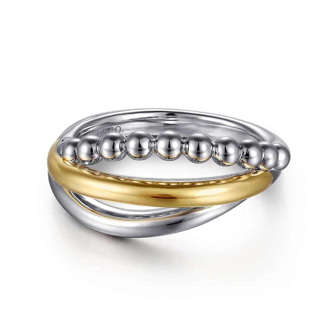 Gabriel & Co. Sterling Silver And 14K Yellow Gold Polished & Beaded Multirow Ring