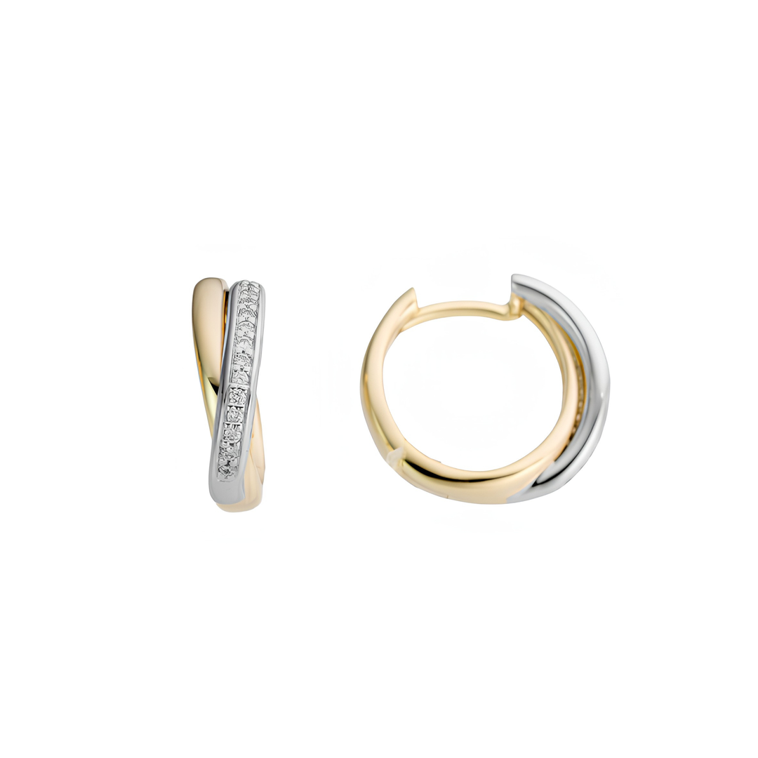 14K Yellow And White Gold 0.09 CTW Diamond Huggie Earrings