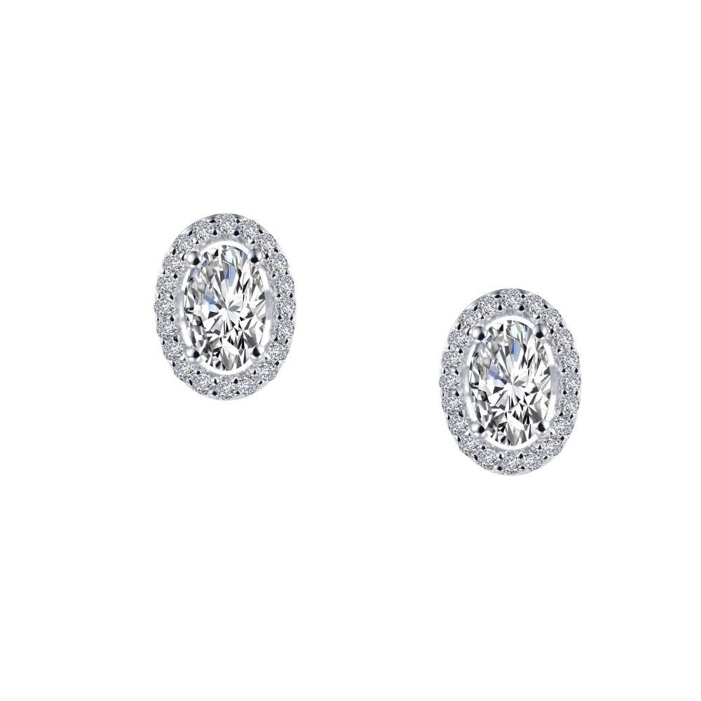 Sterling Silver Oval Halo Stud Earrings