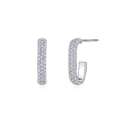 Lafonn Sterling Silver Cubic Zirconia Paperclip Hoop Earrings