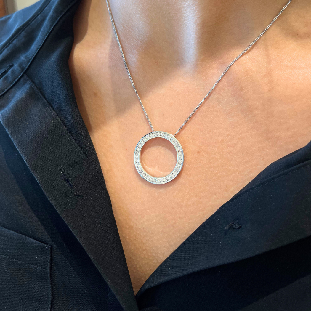 14K White Gold J.H. Young 125th Anniversary 1.26 CTW Diamond Circle Necklace With 18" Chain
