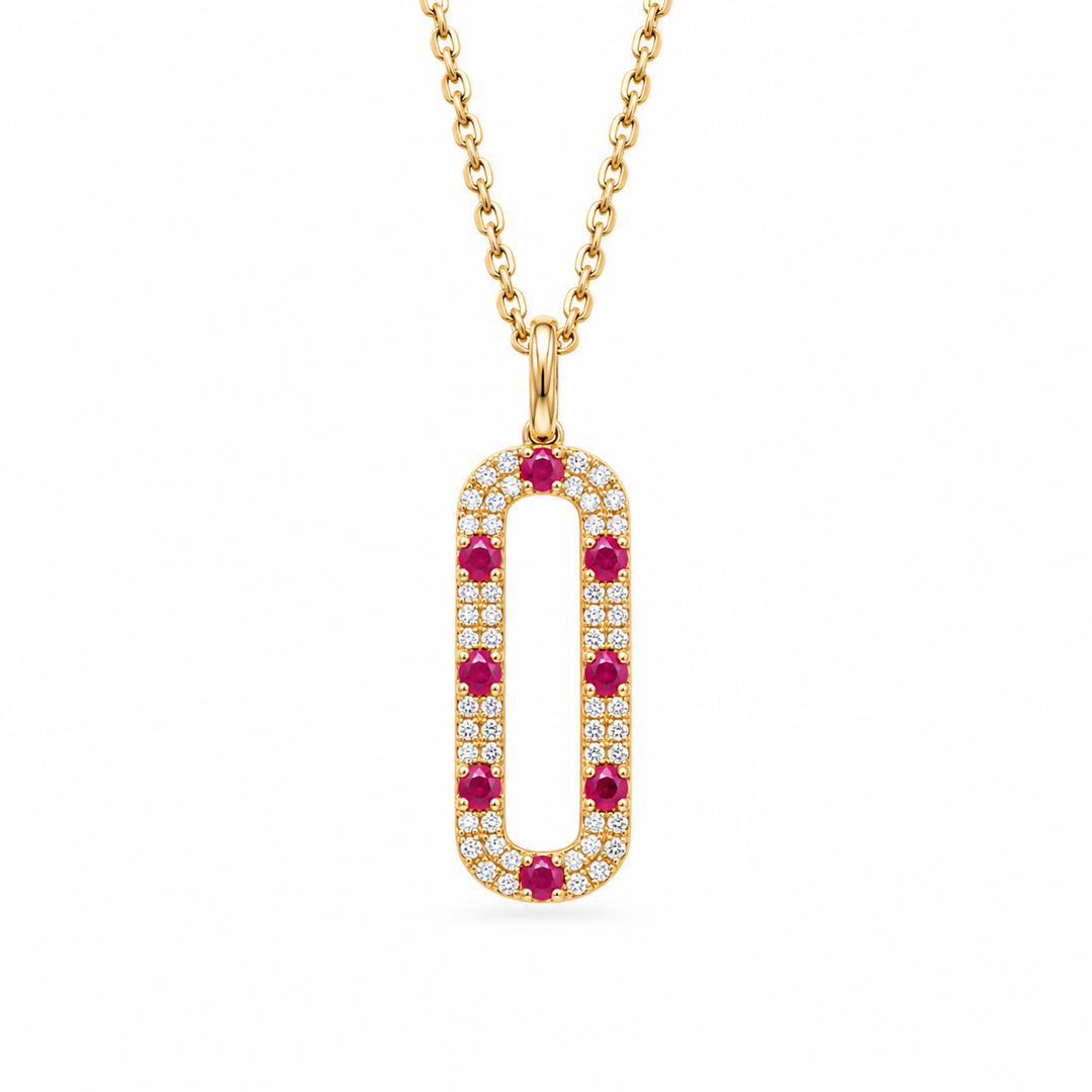 14K Yellow Gold 0.29 CTW Round Ruby And 0.19 CTW Diamond Pendant With Chain