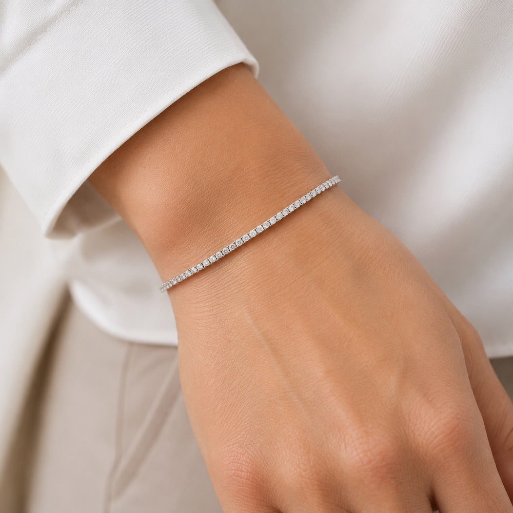 14 Karat White Gold Lab-Grown Diamond Set Flex Bangle