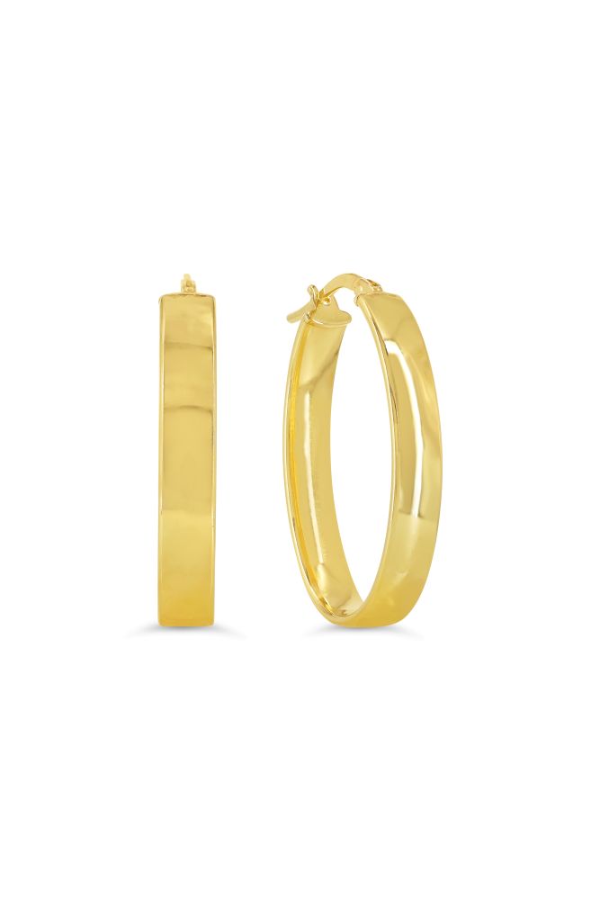sempreORO Sterling Silver 14 Karat Gold Bonded Knife-Edge Hoop Earrings