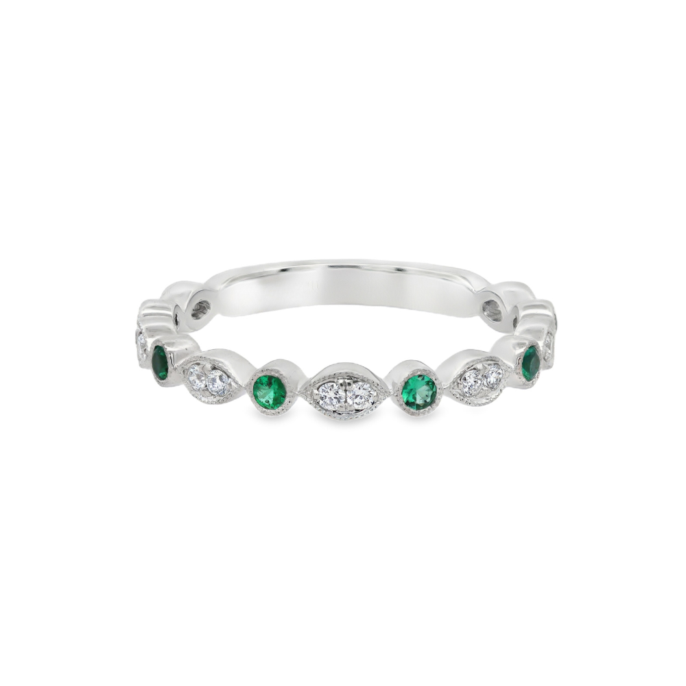 14K White Gold 0.15 CTW Emerald And 0.15 CTW Diamond Ring