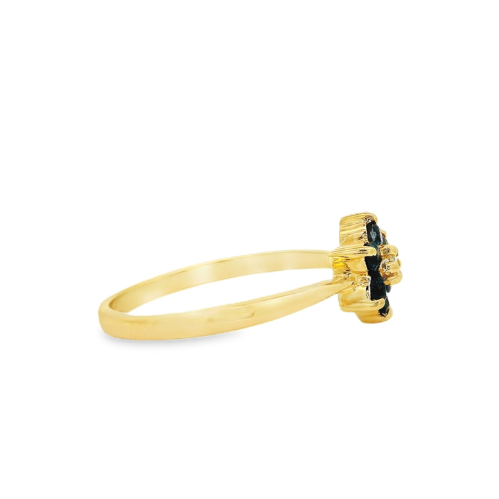 10K Yellow Gold Sapphire And 0.04 CTW Diamond Cluster Ring