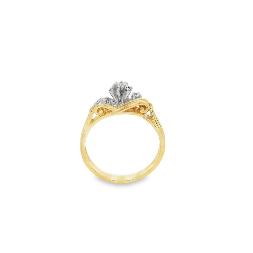 Estate - 14K Yellow And White Gold 0.11 CTW Diamond Wedding Set, Size 7.25