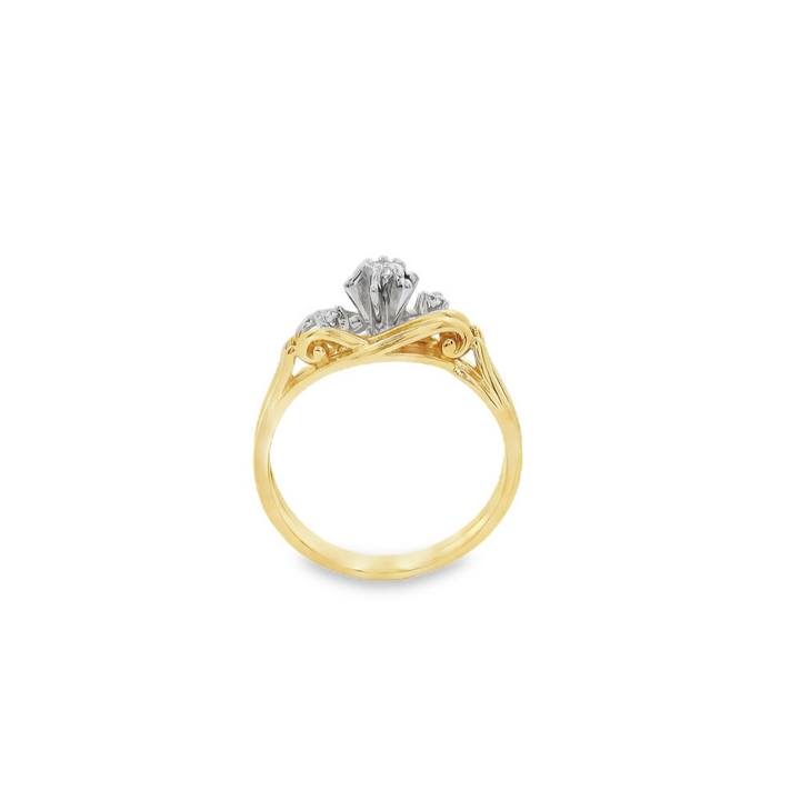 Estate - 14K Yellow And White Gold 0.11 CTW Diamond Wedding Set, Size 7.25
