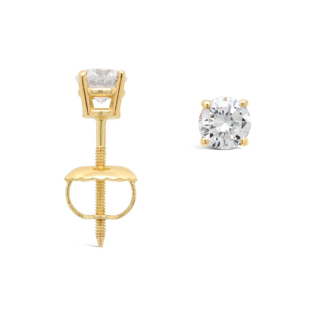 14K Yellow Gold 1.00 CTW Diamond Four Claw Set Stud Earrings