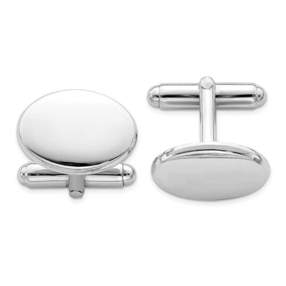 Sterling Silver Rhodium Plated Oval Polished Cufflinks.