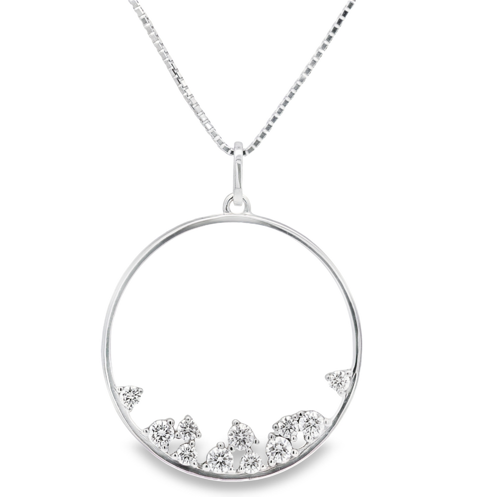 14K White Gold 0.56 CTW Diamond Set Large Open Circle Pendant