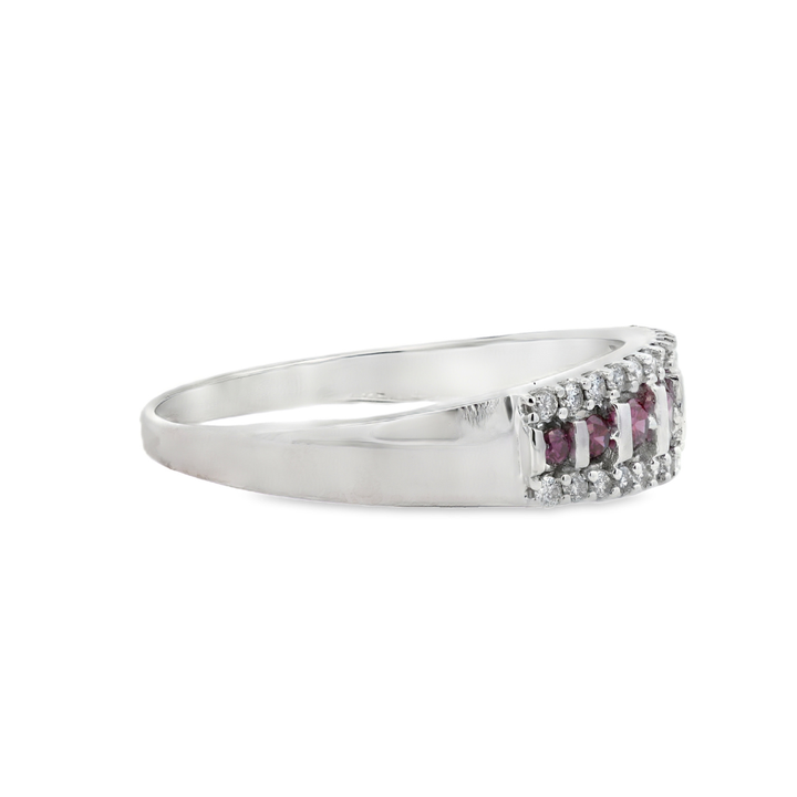 Estate - 10 Karat White Gold Women's Ring With 0.41 CTW Of Diamonds And Purple Diamonds, Size 9.25