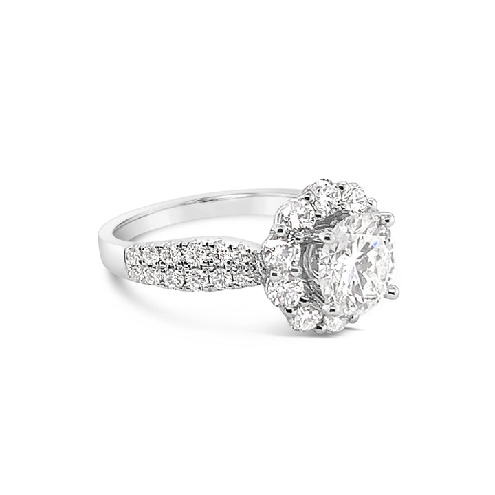 18K White Gold Halo Design 1.19 CTW Diamond Set Semi-Mount Engagement Ring