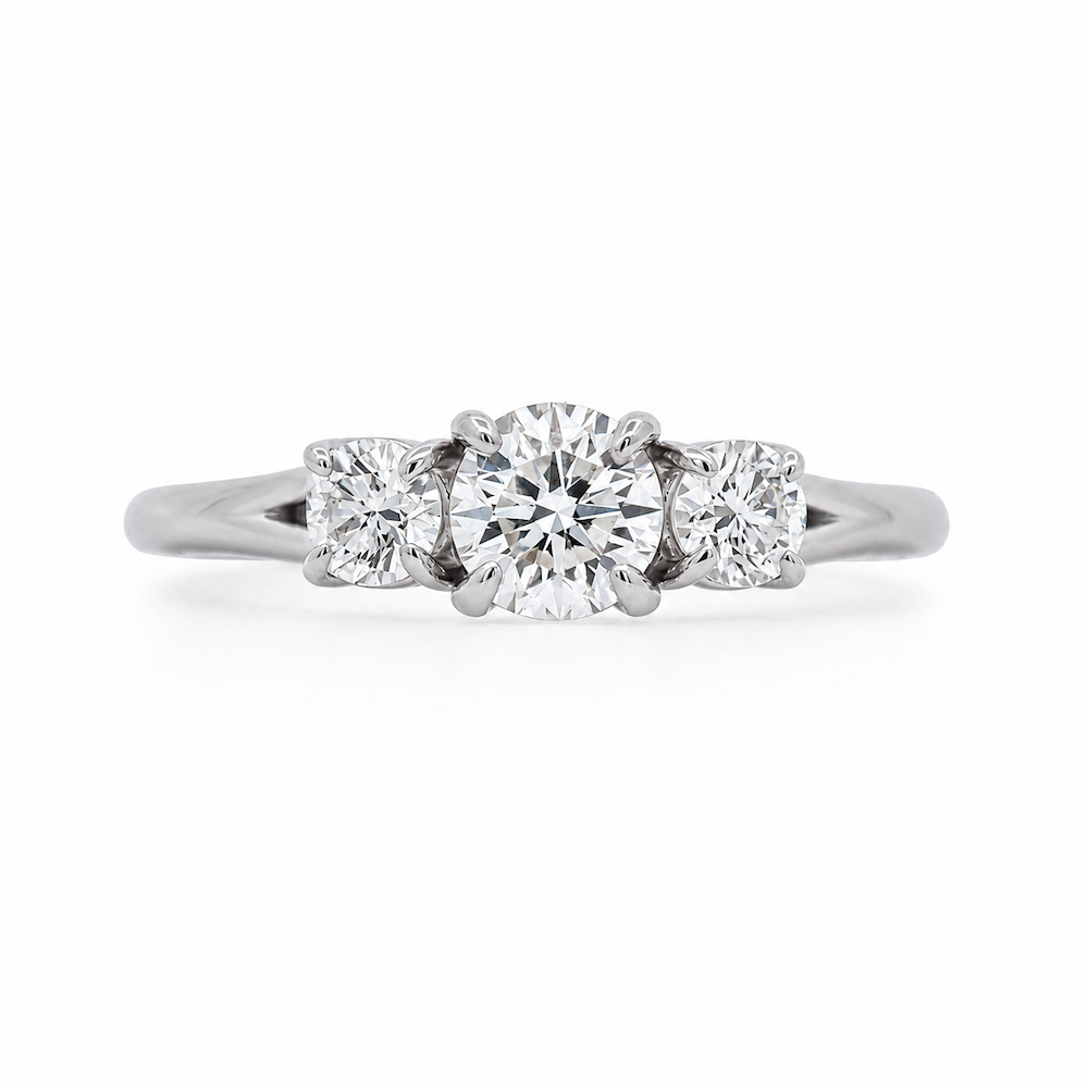 14K White Gold Three Stone 0.87 CTW Diamond Engagement Ring