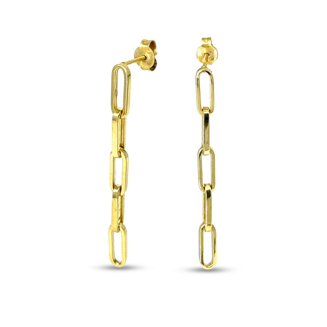 10K Yellow Gold Drop Paperclip Earrings