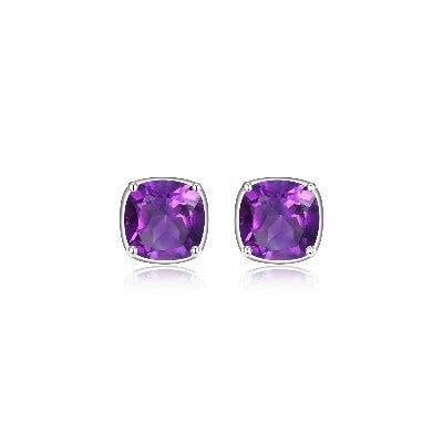 Elle Sterling Silver Cushion Cut Amethyst Stud Earrings