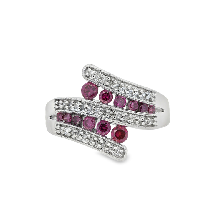 Estate - 10 Karat White Gold Ring With 0.52 CTW Of Diamonds And Purple Diamonds, Size 6