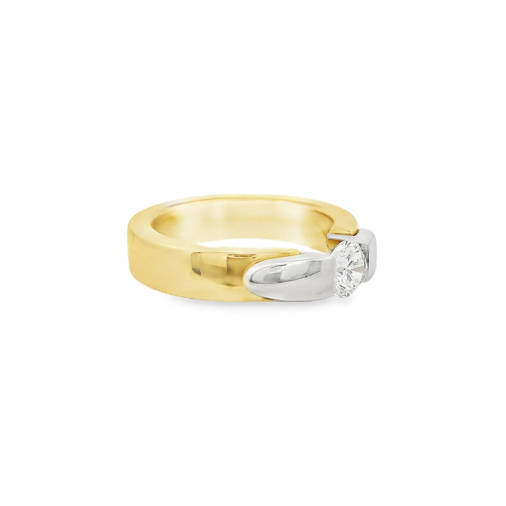 18K Yellow Gold & Platinum Round 0.53 CT Solitaire Diamond Engagement Ring
