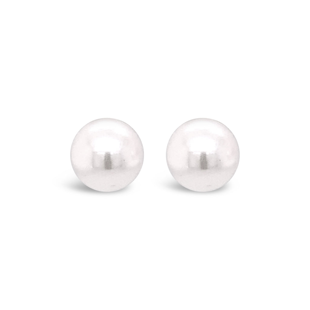 14K Yellow Gold 7-7.5mm White Fresh Water Cultured Pearl Stud Earrings