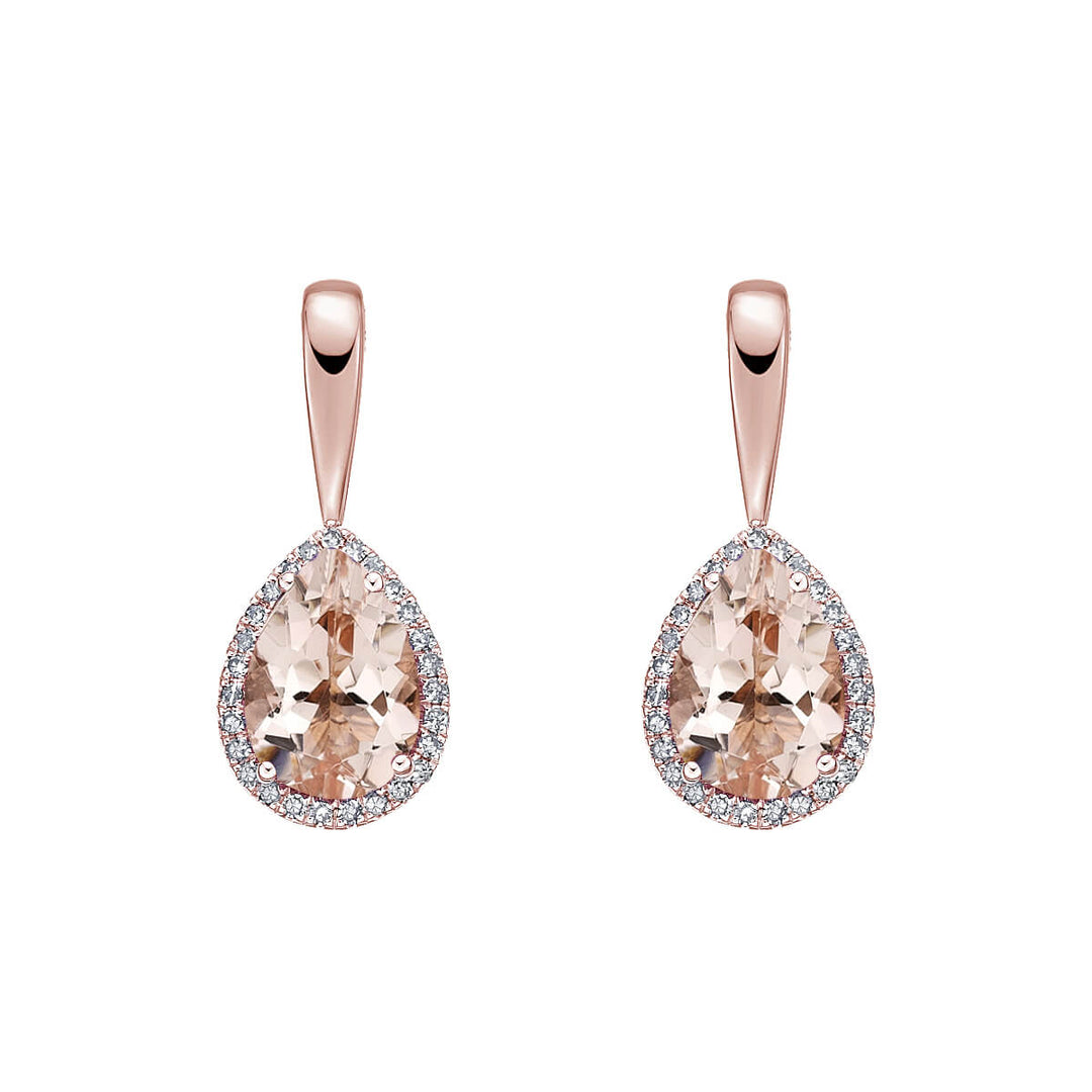 10K Rose Gold 6x4mm Morganite And 0.16 CTW Diamond Drop Earrings
