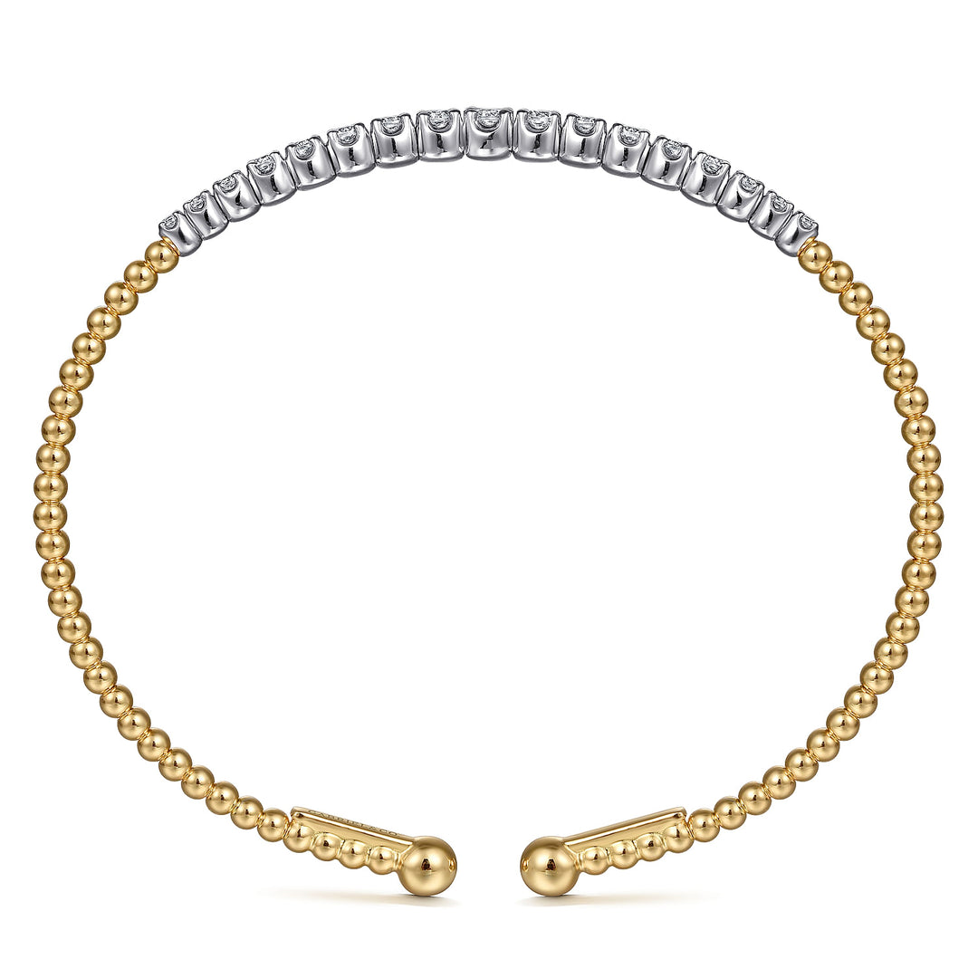 14K Two-tone Gold Gabriel & Co. 6.25" 0.75 CTW Diamond Set Beaded Cuff Bracelet